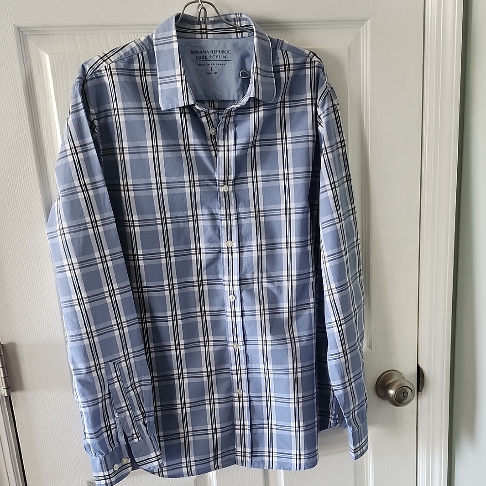 Banana Republic Blue and White Checkered Shirt